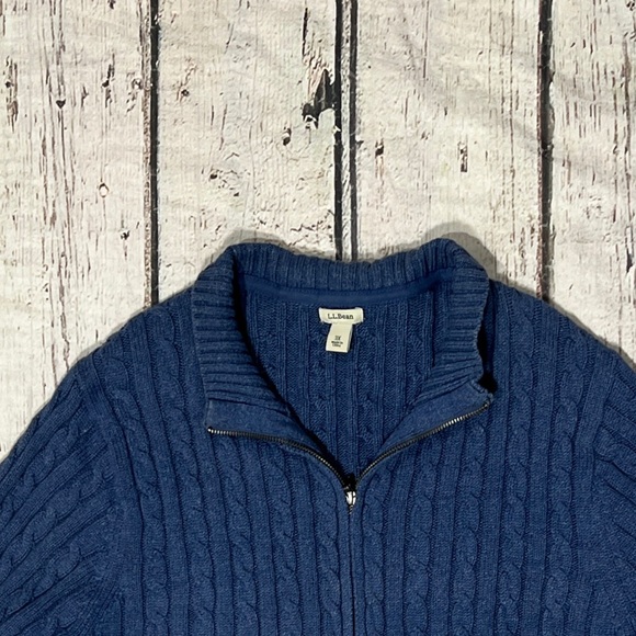 LL Bean Cable Knit Chunky Blue Wool Zip Up Vintage Women's Cozy Sweater - Picture 2 of 4